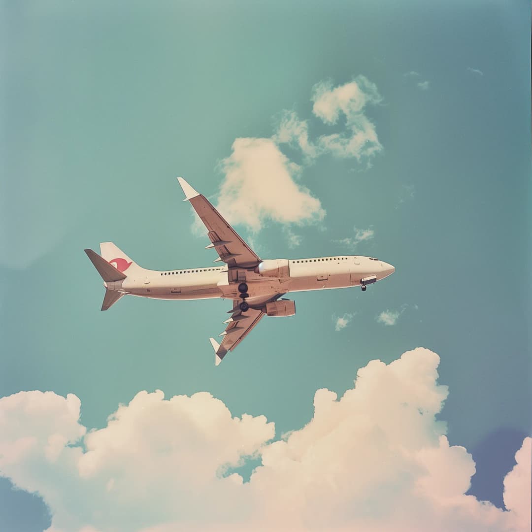 An airplane flying against a backdrop of blue sky and clouds.