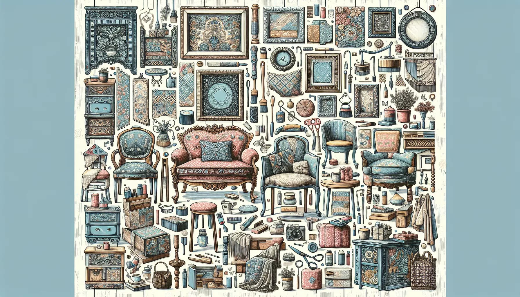 A nostalgic collage of vintage furniture and electronics, evoking memories of the past