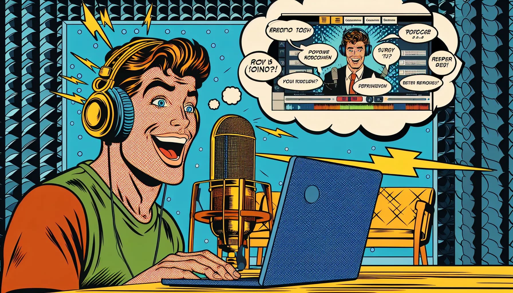 Young podcaster excited about landing an exclusive interview with a celebrity