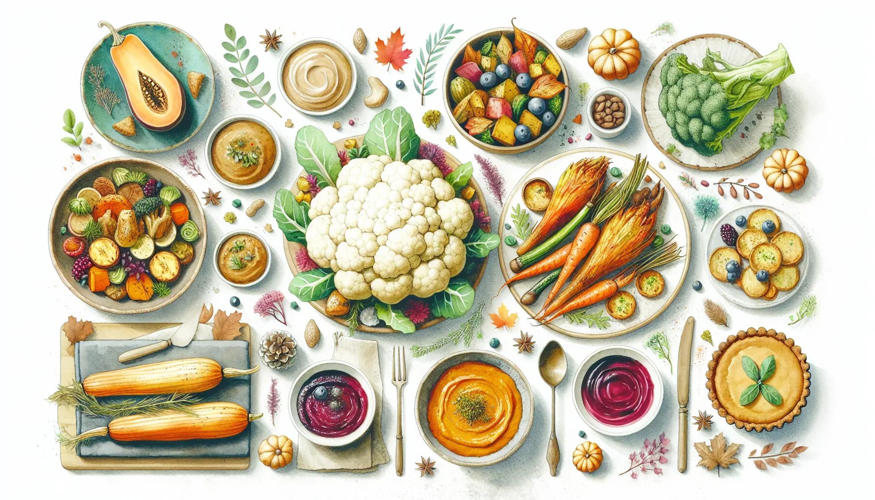 A vibrant feast of vegan delights featuring fresh vegetables, wholesome grains, and nourishing dips