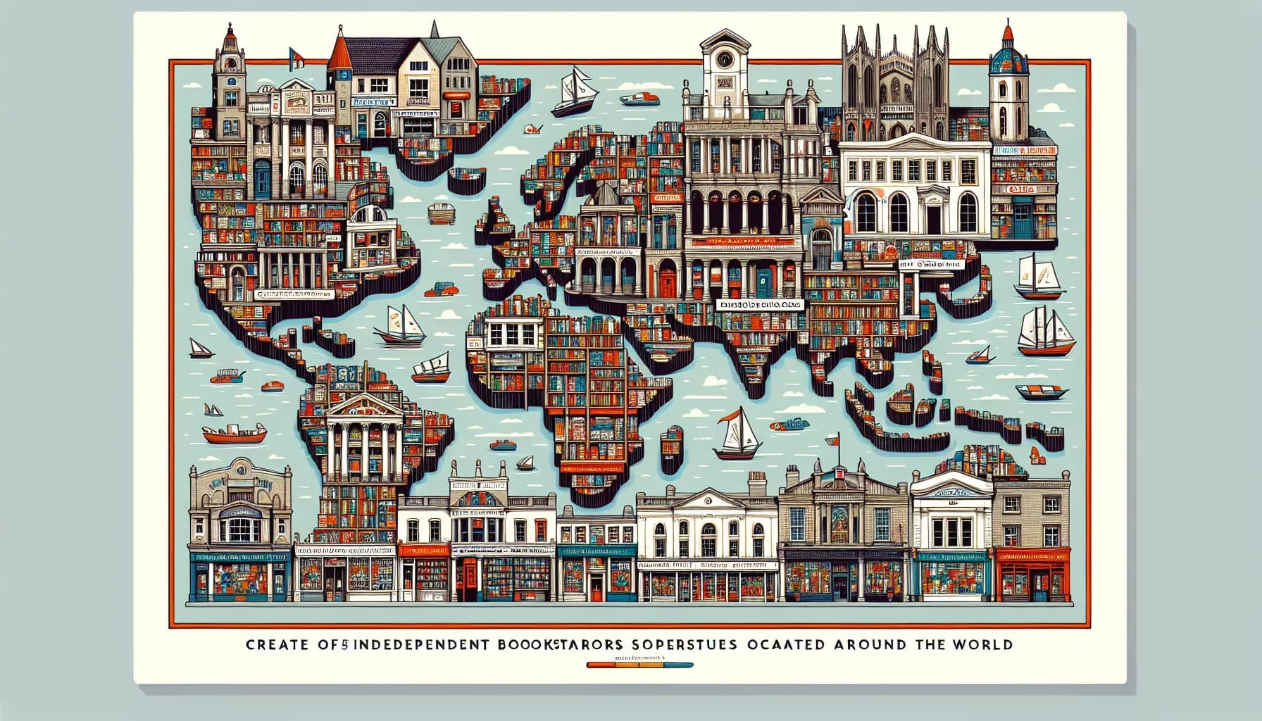 Illustrated map featuring iconic architectural wonders from around the world
