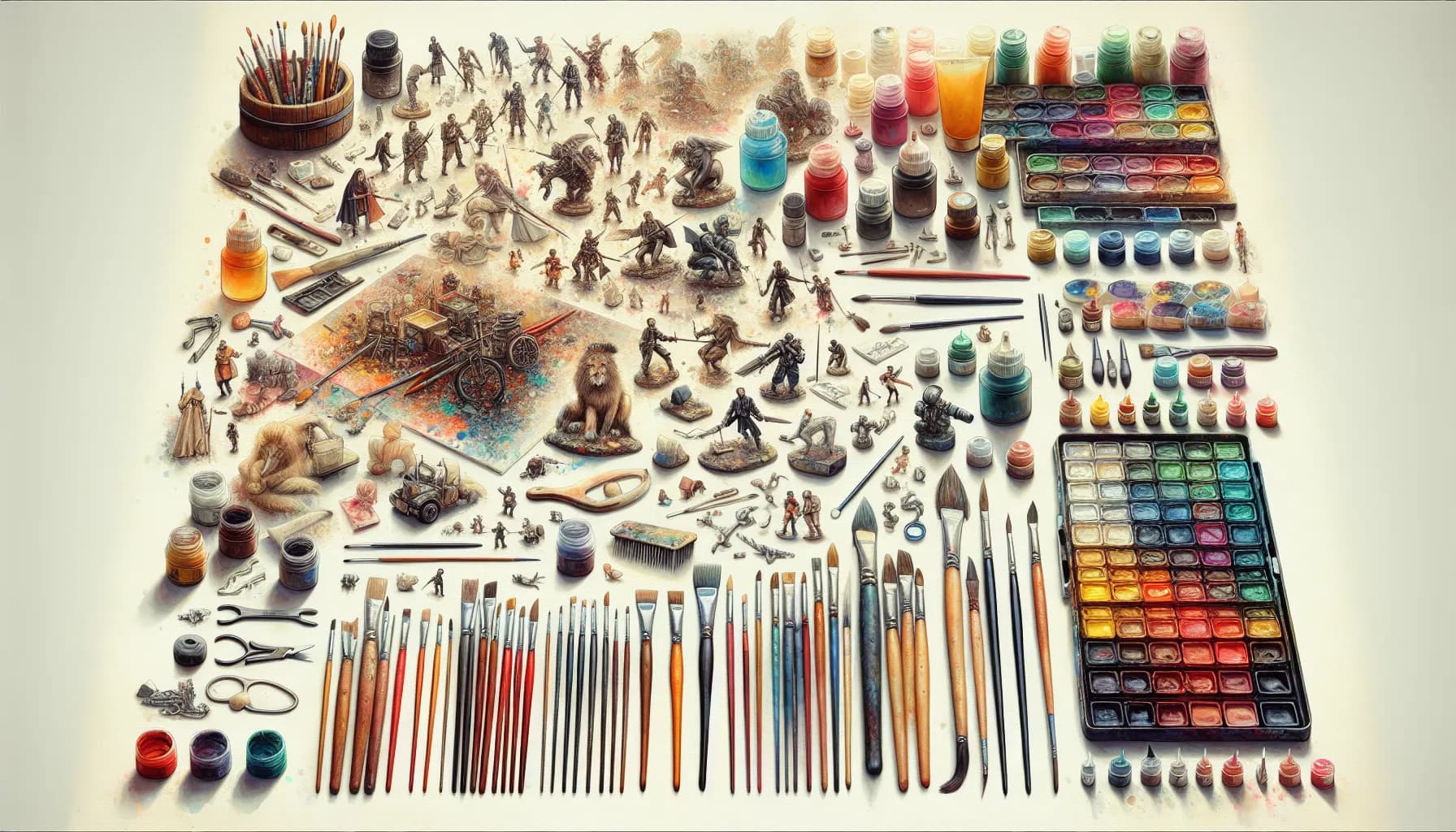 A meticulously organized collection of art supplies inviting creativity