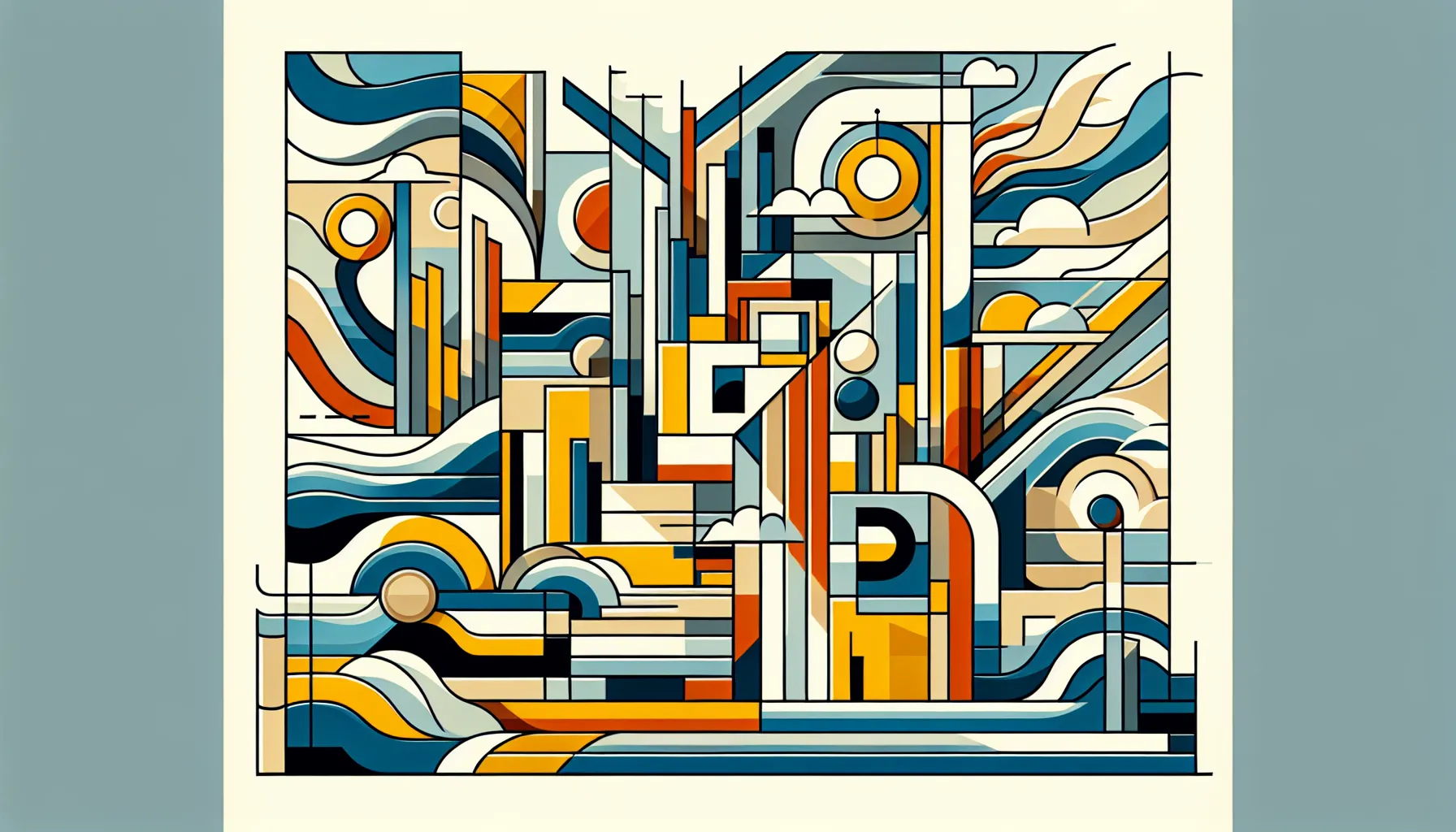 Abstract cityscape in vibrant colors blending modern architecture with flowing natural elements