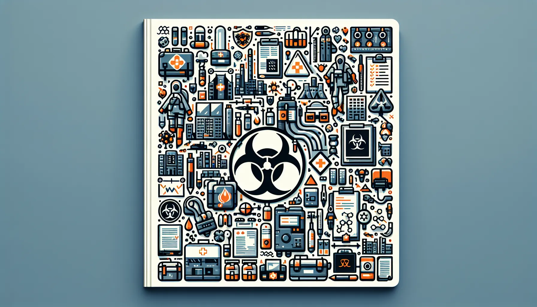 A complex network of technology and circuits intricately connected around a central biohazard symbol
