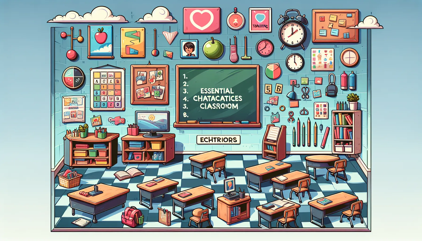 A colorful digital graphics classroom bustling with energy and creativity, showcasing a variety of interactive learning tools and artistic inspirations