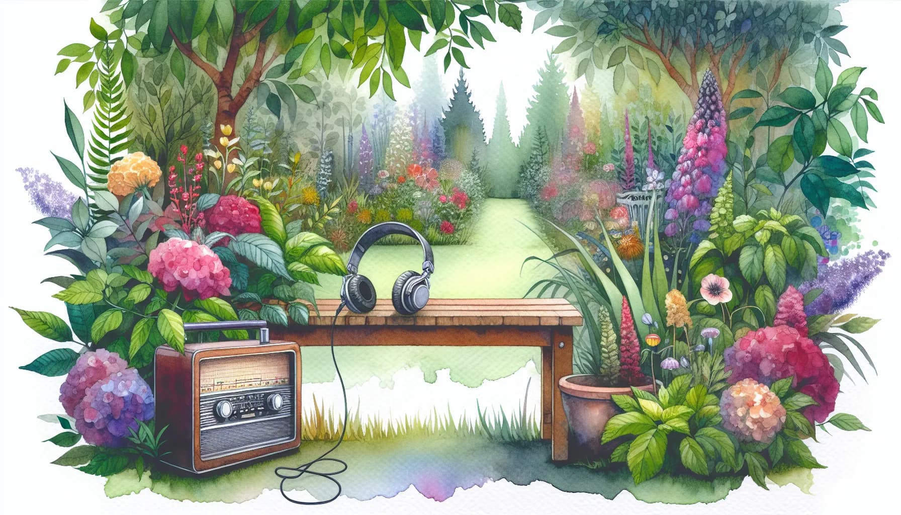 A serene garden escape where music and nature blend harmoniously