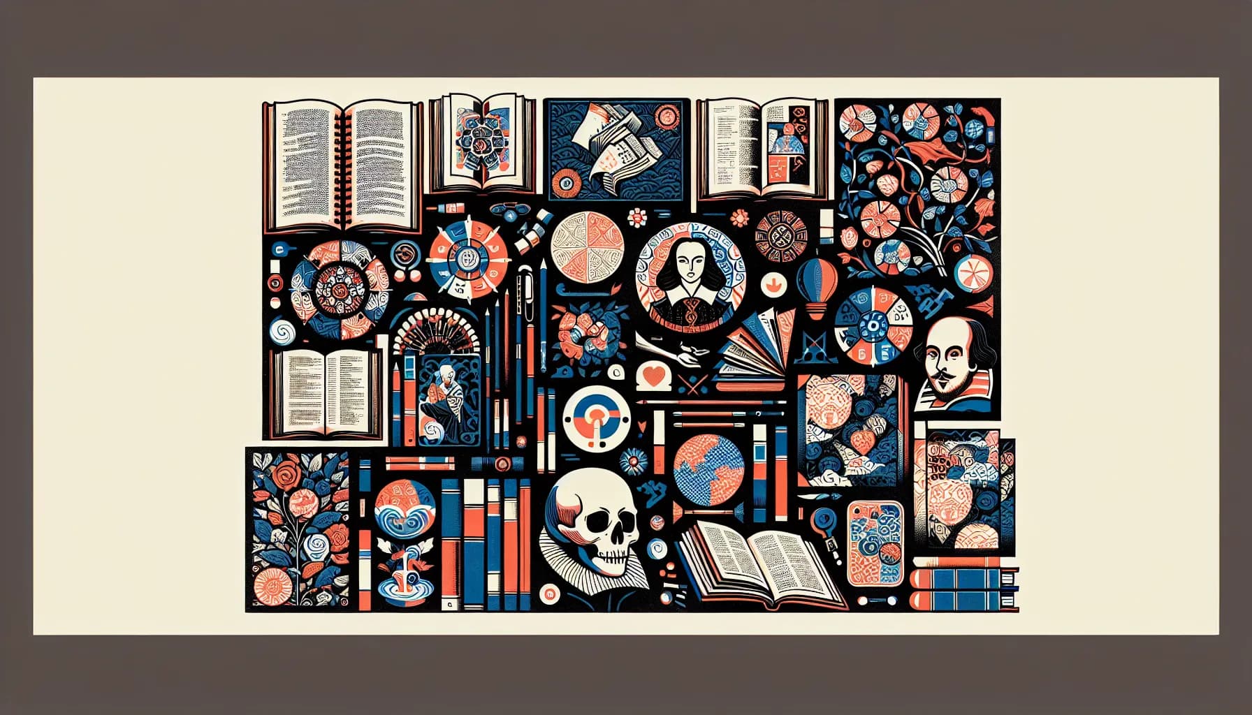 A collage of classic literature and historical artifacts, blending iconic figures, scientific instruments, and timeless texts in a symphony of knowledge and discovery.