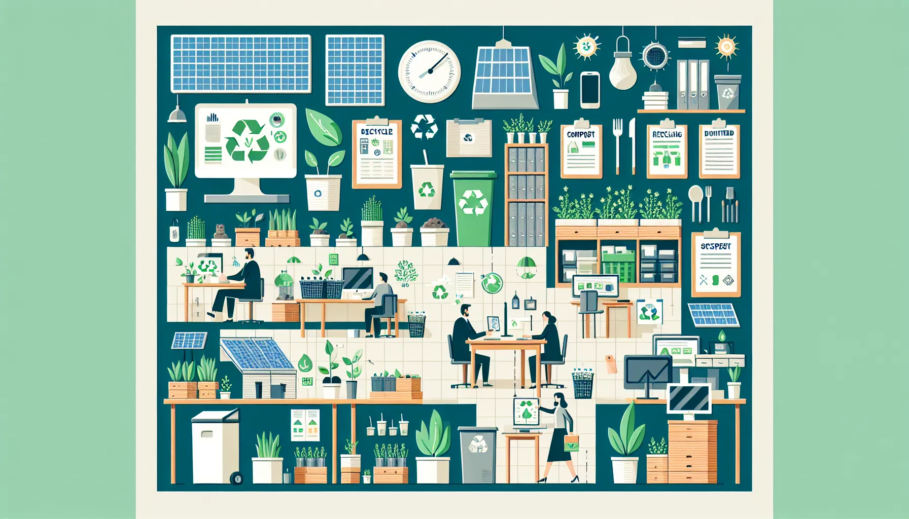 Sustainable living and working space incorporating green energy and eco-friendly practices